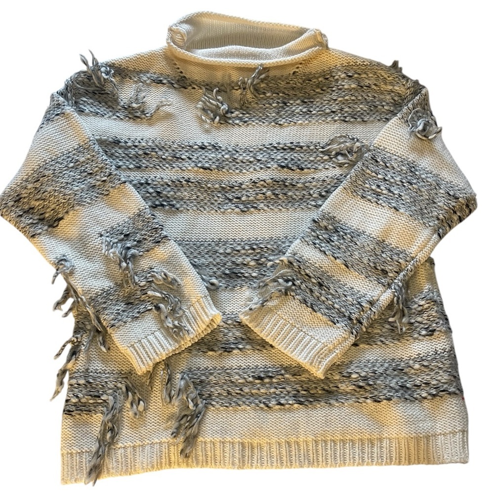 Lou & Grey Alpaca Blend Distressed Fringe Textured Knit Mock Neck Sweater XS - Picture 4 of 9